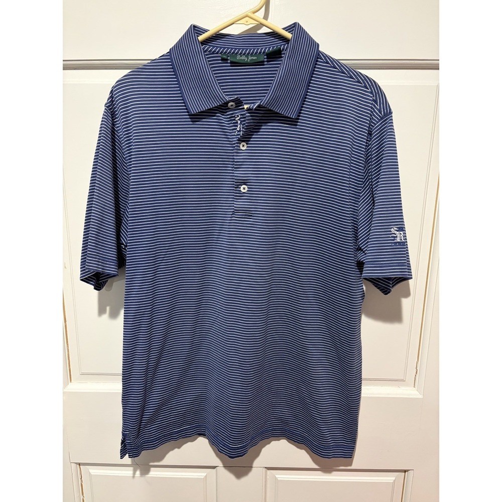 BOBBY JONES Medium Sunset Ridge COUNTRY CLUB POLO SHIRT Blue Stripe